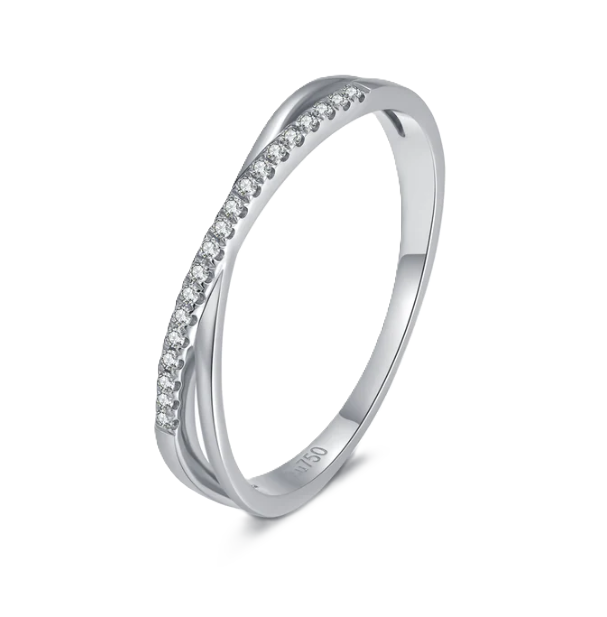 0.06 Total Carat Weight Pave Diamond Bypass Stackable Ring in 14K White Gold
