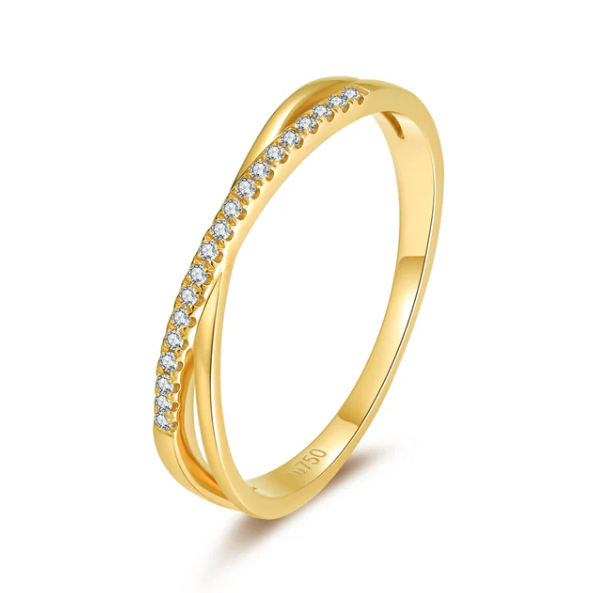 0.06 Total Carat Weight Pave Diamond Bypass Stackable Ring in 14K Yellow Gold