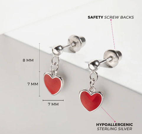 RED ENAMEL HEART EARRINGS