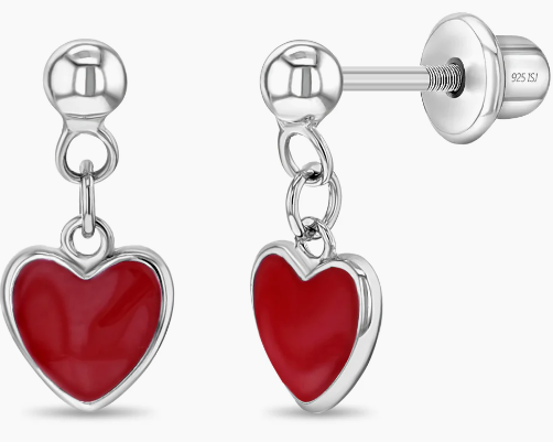 RED ENAMEL HEART EARRINGS
