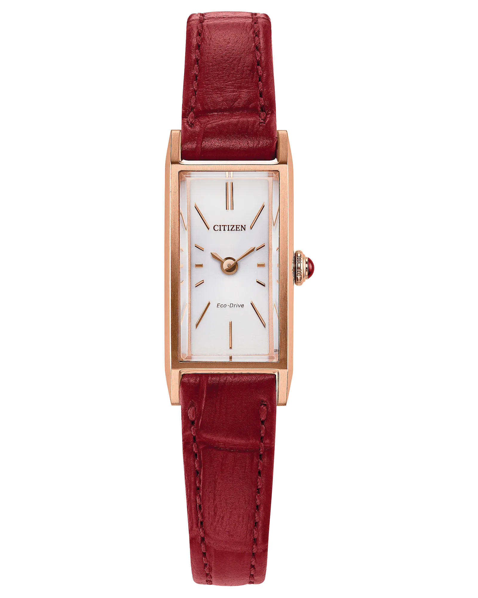 Citizen Fio | Eco-Drive White Dial Watch | Pink Gold-Tone Stainless Steel | Leather Strap Watch | Ladies Rectangular Dress Design - Brownee Jewelers