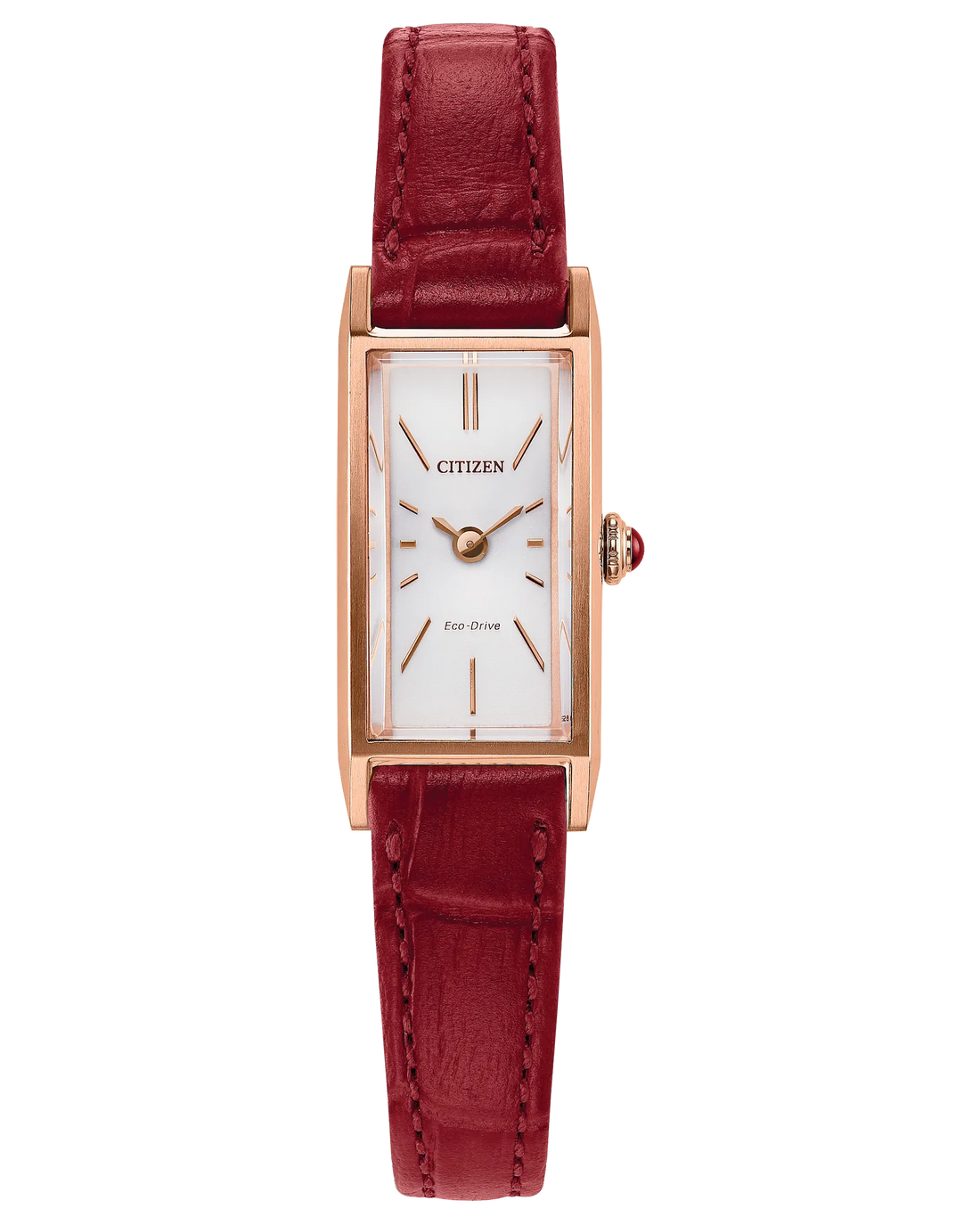 Citizen Fio | Eco-Drive White Dial Watch | Pink Gold-Tone Stainless Steel | Leather Strap Watch | Ladies Rectangular Dress Design - Brownee Jewelers