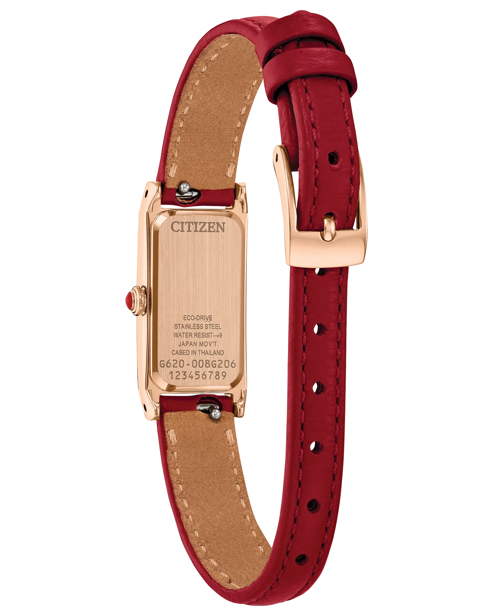 Citizen Fio | Eco-Drive White Dial Watch | Pink Gold-Tone Stainless Steel | Leather Strap Watch | Ladies Rectangular Dress Design - Brownee Jewelers