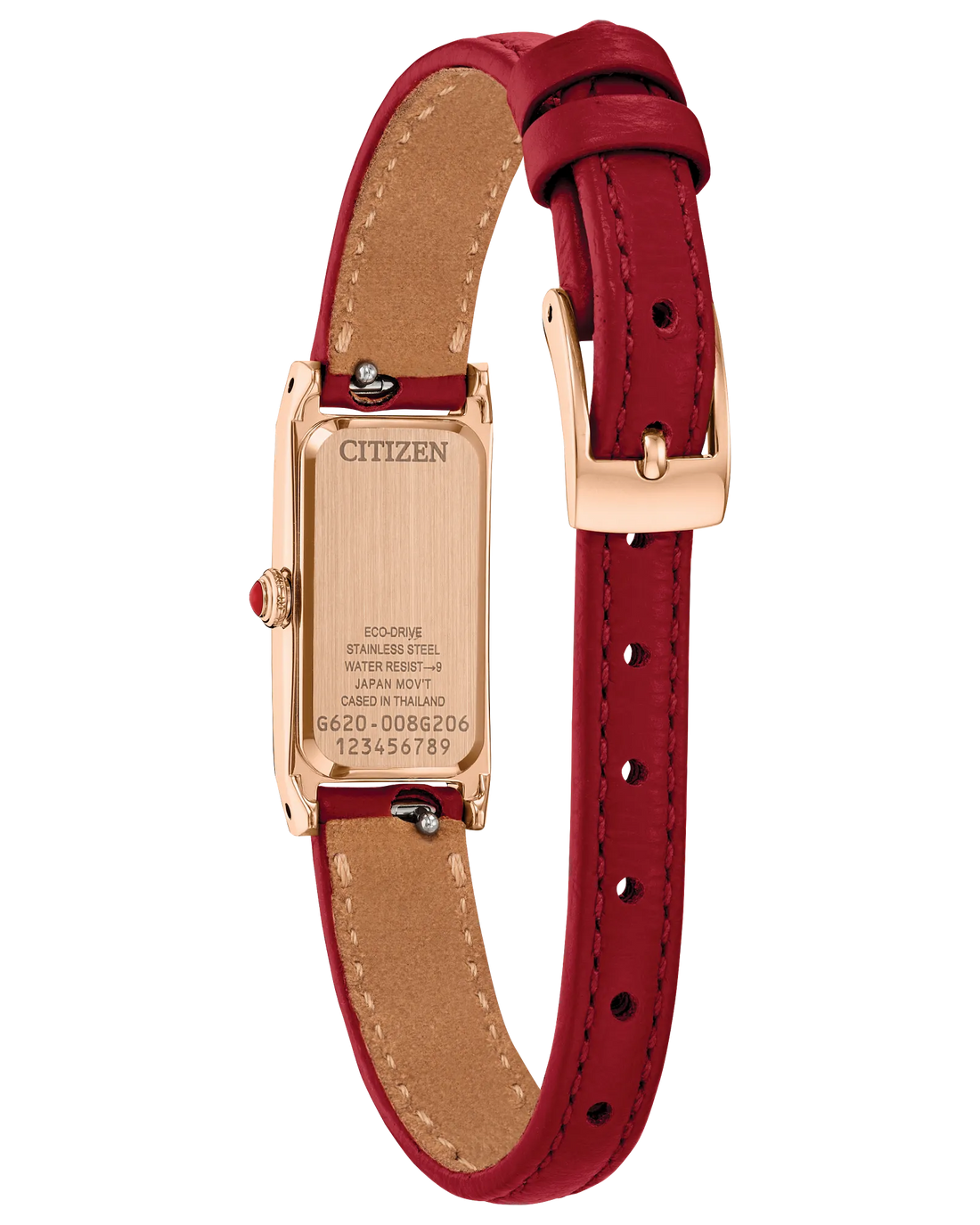 Citizen Fio | Eco-Drive White Dial Watch | Pink Gold-Tone Stainless Steel | Leather Strap Watch | Ladies Rectangular Dress Design - Brownee Jewelers