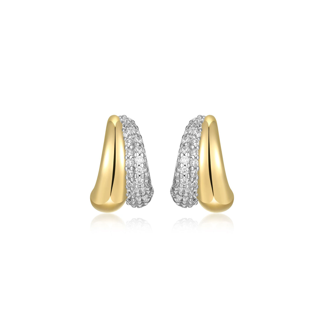 18KT GOLD PLATED OVER SILVER TWO-TONE CZ STUD EARRINGS 