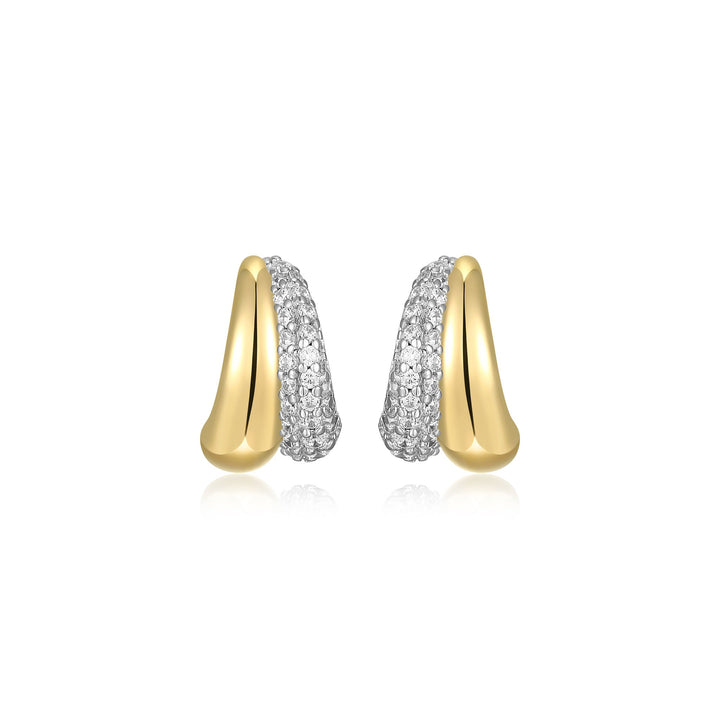 18KT GOLD PLATED OVER SILVER TWO-TONE CZ STUD EARRINGS 