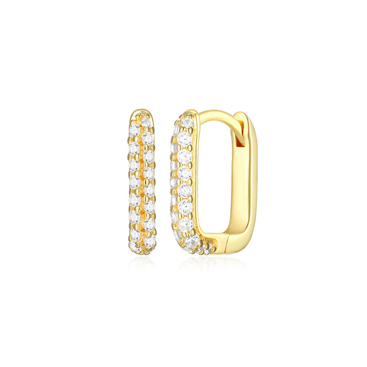 18KT GOLD PLATED PAPER CLIP STYLE EARRINGS WITH PAVE CZS