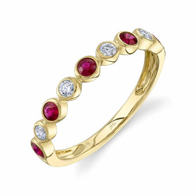 .16 TOTAL CARAT WEIGHT DIAMOND & .36 TOTAL CARAT WEIGHT RUBY BEZEL BAND IN 14K YELLOW GOLD
