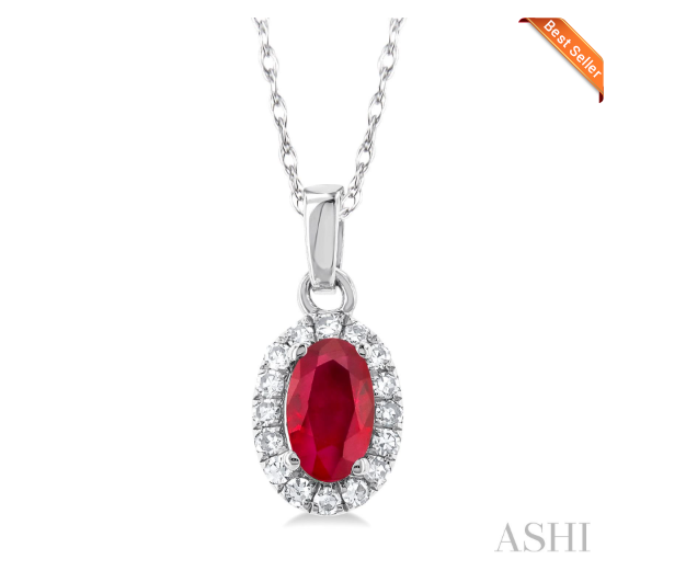 Oval Shape Gemstone & Halo Diamond Pendant