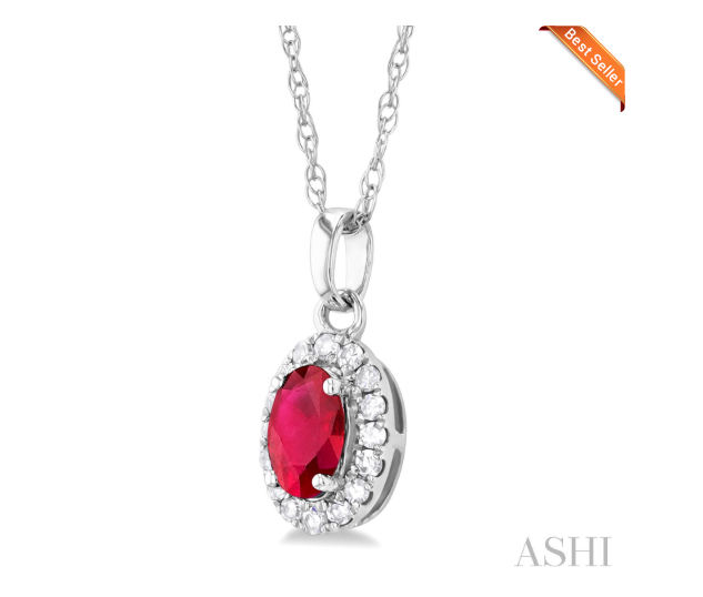 Oval Shape Gemstone & Halo Diamond Pendant