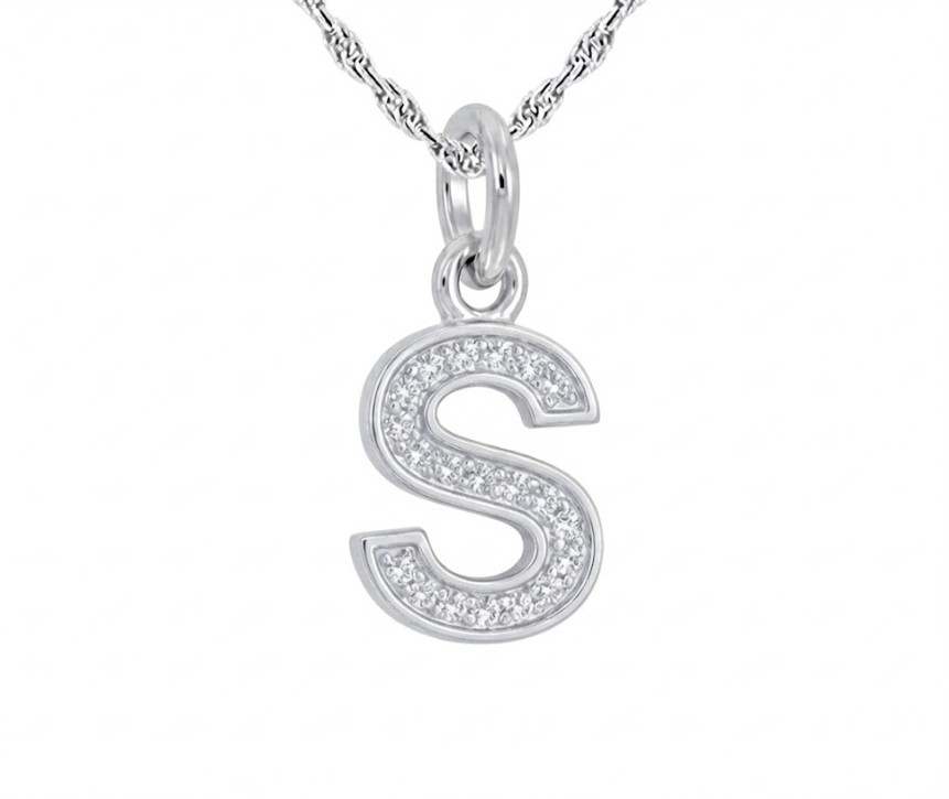 Silver Block “S” Diamond Initial Pendant