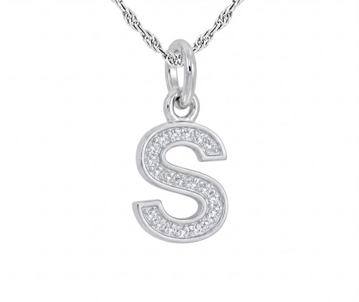 Silver Block “S” Diamond Initial Pendant