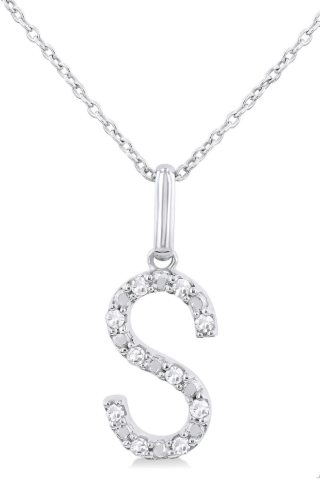 Silver Block 'S' Initial Diamond Pendant