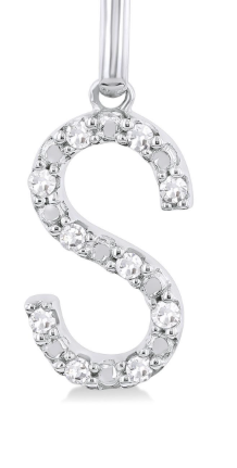 Silver Block 'S' Initial Diamond Pendant