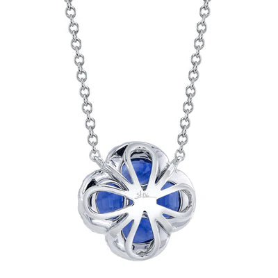 1.14 TOTAL CARAT WEIGHT BLUE SAPPHIRE & .16 TOTAL CARAT WEIGHT DIAMOND CLOVER NECKLACE IN 14K WHITE GOLD