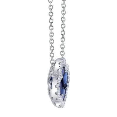 1.14 TOTAL CARAT WEIGHT BLUE SAPPHIRE & .16 TOTAL CARAT WEIGHT DIAMOND CLOVER NECKLACE IN 14K WHITE GOLD