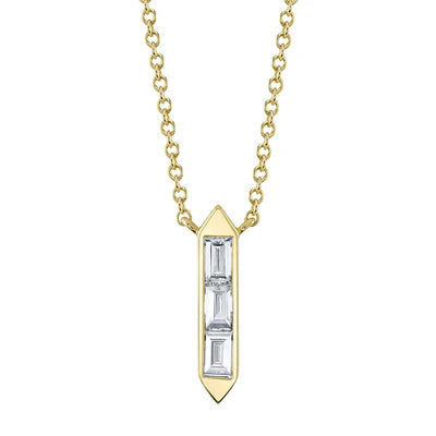 SHY CREATION | 0.18 CTW DIAMOND BAGUETTE VERTICAL NECKLACE | 14K YELLOW GOLD | SC22008800 - Brownee Jewelers