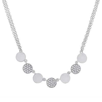 Diamond Pavé Circle Station Necklace | 14K White Gold | 0.16 ctw | Modern Disc Necklace - Brownee Jewelers