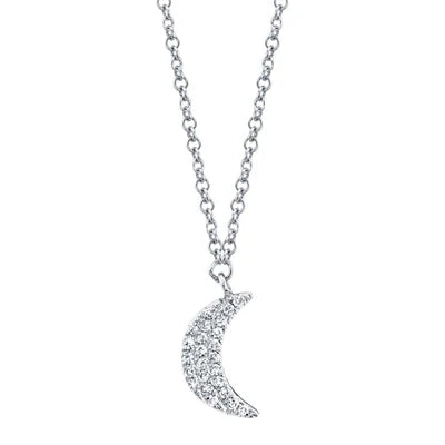 0.06 TOTAL CARAT WEIGHT DIAMOND CRESCENT MOON NECKLACE IN 14K WHITE GOLD