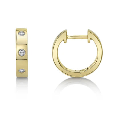 Diamond Huggie Earrings | 14K Yellow Gold | 0.11 ctw | Bezel Set Hoop Earrings - Brownee Jewelers