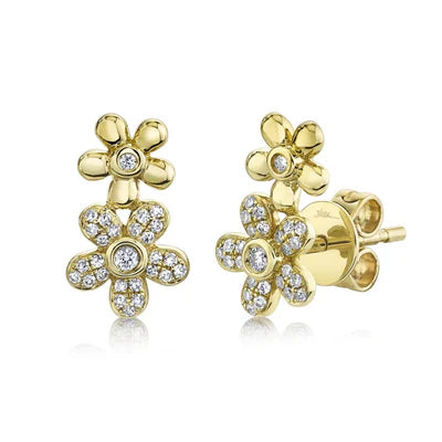 SHY CREATION | DIAMOND BEZEL FLOWER STUD EARRINGS | 14K YELLOW GOLD | 0.16 CTW | SC55019332 - Brownee Jewelers
