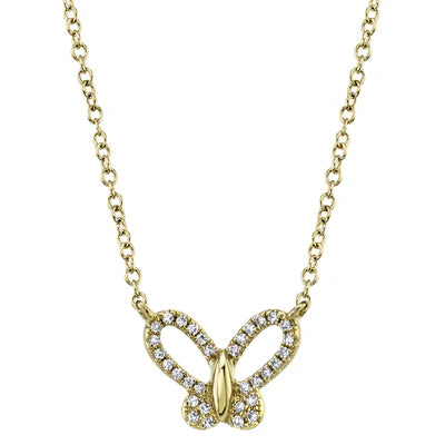 .08 TOTAL CARAT WEIGHT BUTTERFLY DIAMOND NECKLACE IN 14K YELLOW GOLD