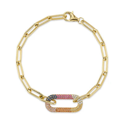 SHY CREATION | DIAMOND & MULITCOLOR PAVE PAPERCLIP LINK BRACELET | 14K YELLOW GOLD | 0.69 ctw | SC55023314 - Brownee Jewelers