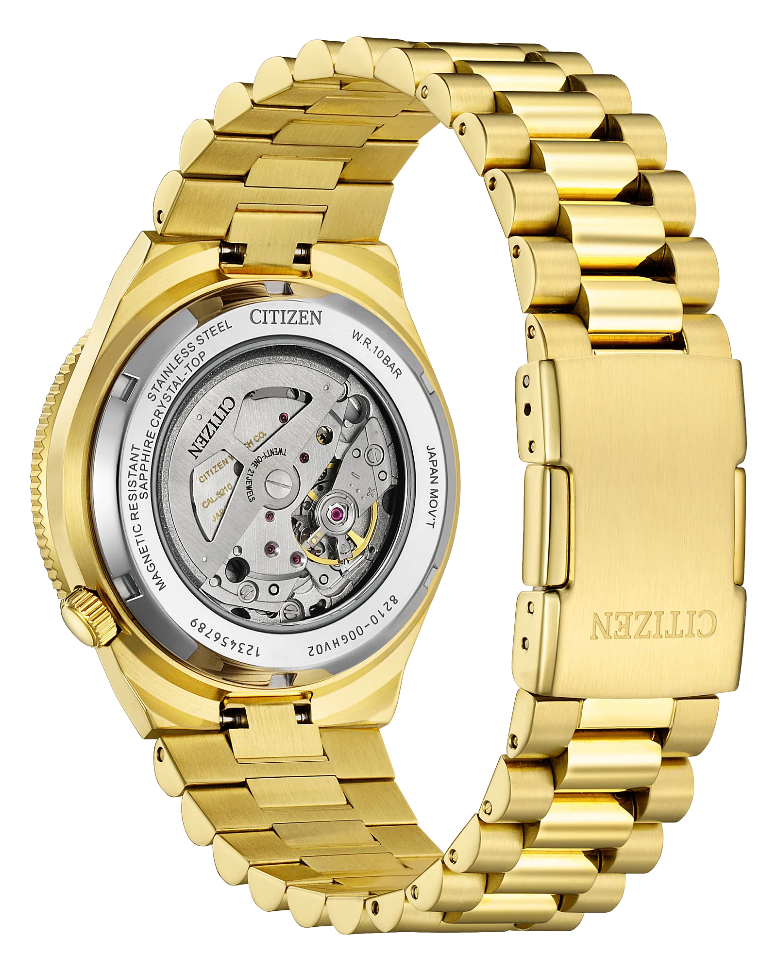 Tsuyosa Shore | Citizen Automatic Men’s Watch | Gold-Tone Stainless Steel | Green Dial | Bracelet | WR100 Sport Luxe - Brownee Jewelers