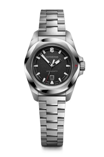 VictorInox Swiss Army I.N.O.X. Small Stainless Steel Watch with Black Dial and 32 mm Case