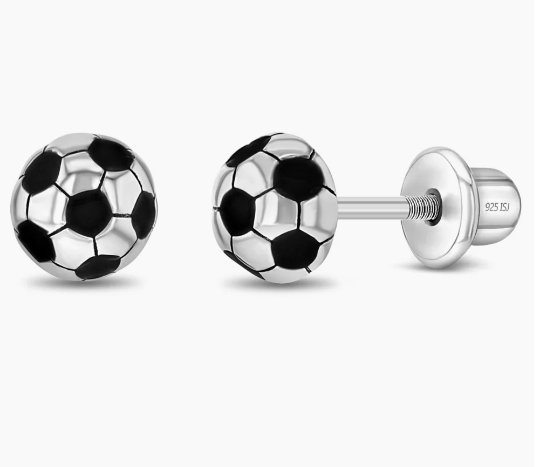 ENAMELED SOCCER BALL SILVER STUD EARRINGS 
