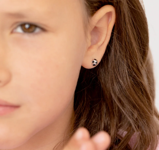 ENAMELED SOCCER BALL SILVER STUD EARRINGS 