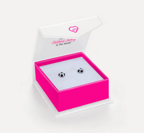 ENAMELED SOCCER BALL SILVER STUD EARRINGS 