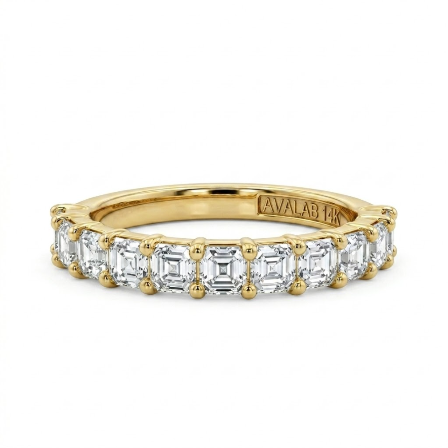 Asscher Cut Lab-Grown Diamond Band | 14K Yellow Gold | 1.30 CTW | Step-Cut Eternity Style - Brownee Jewelers