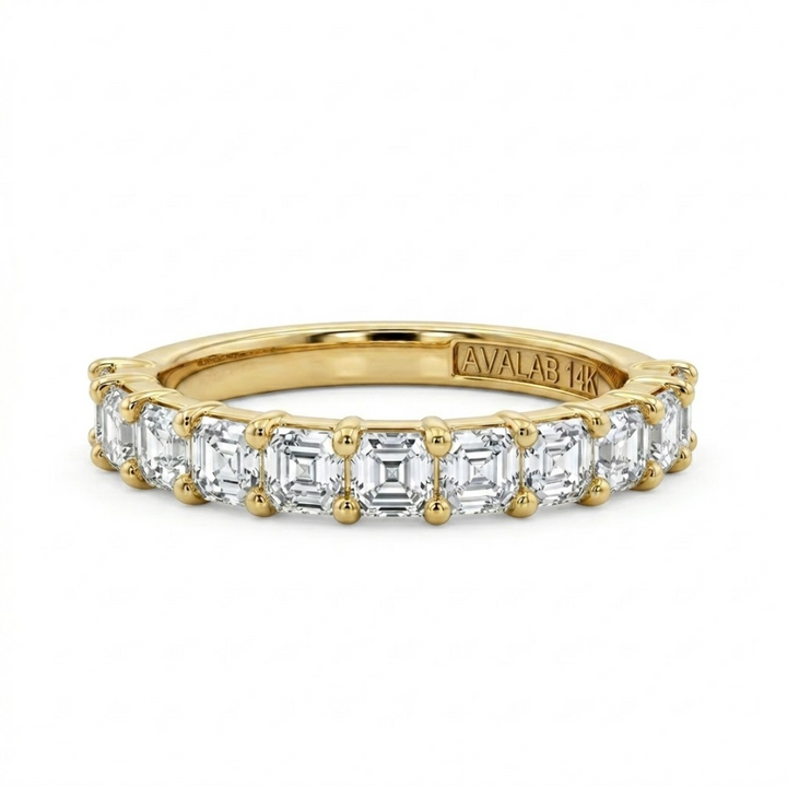 Asscher Cut Lab-Grown Diamond Band | 14K Yellow Gold | 1.30 CTW | Step-Cut Eternity Style - Brownee Jewelers