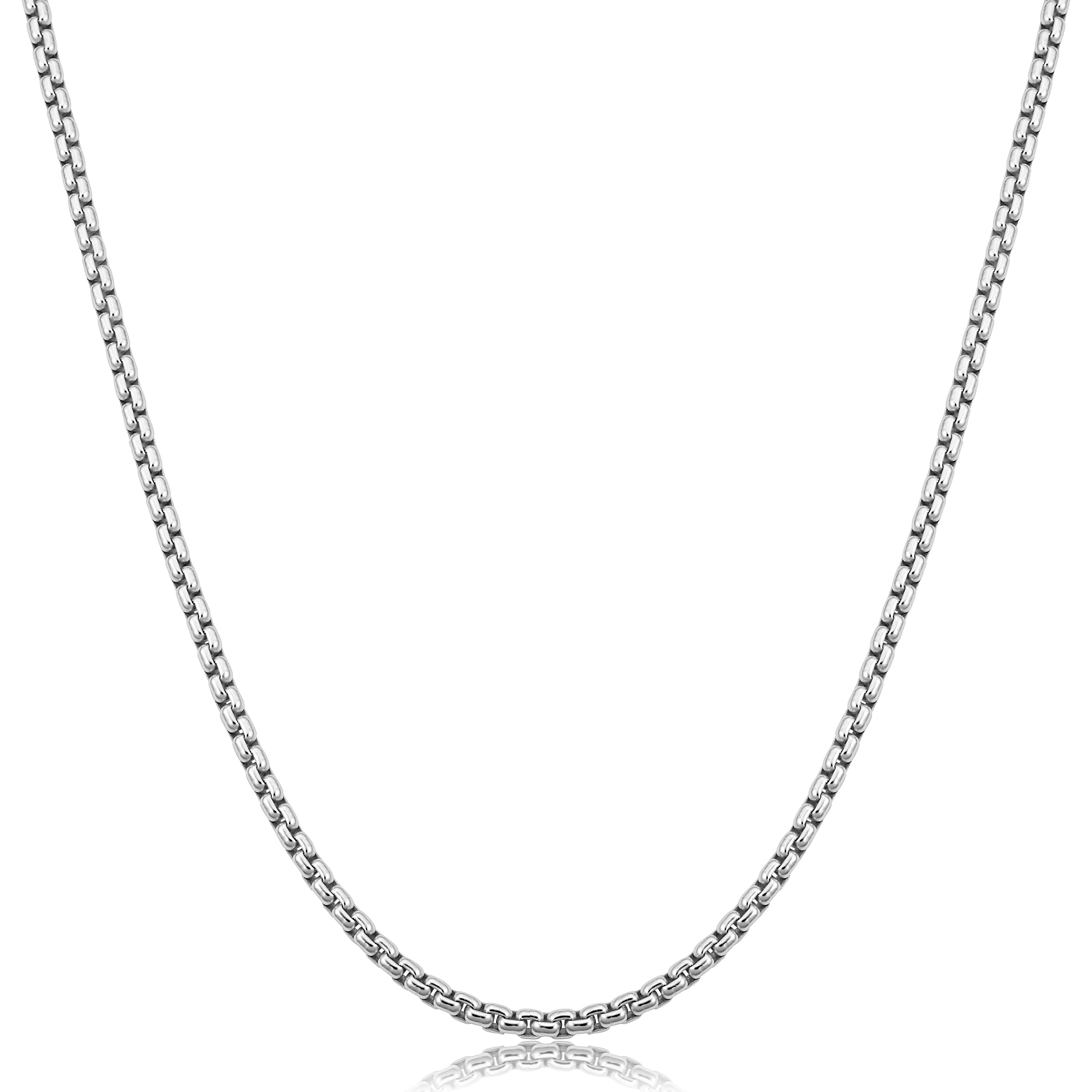 24 Inch Sterling Silver Rhodium-Plated Box Chain Necklace