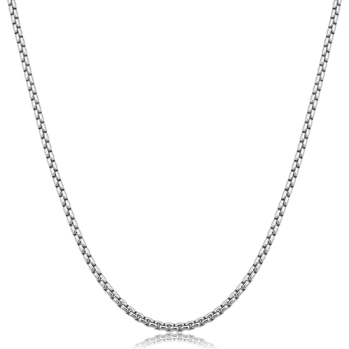 Sterling Silver Rhodium-Plated Box Chain Necklace | Sterling Silver | 24 Inch Length | Box Link Chain - Brownee Jewelers