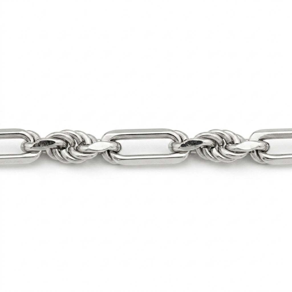 20 Inch Sterling Silver Rhodium-Plated Figarope Chain Necklace | Sterling Silver | 20 Inch Length | 4.7mm Figarope Chain | Lobster Clasp - Brownee Jewelers
