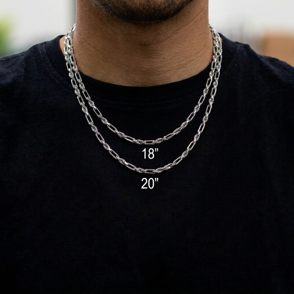 18 Inch Sterling Silver Rhodium-Plated Figarope Chain Necklace | Stainless Steel | 18 Inch Length | 4.7mm Figarope Chain | Lobster Clasp - Brownee Jewelers