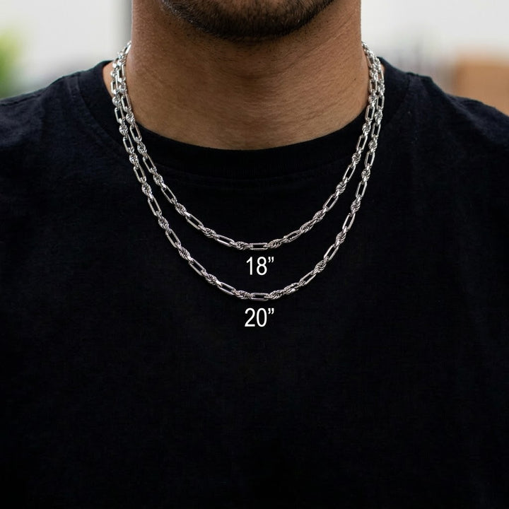 18 Inch Sterling Silver Rhodium-Plated Figarope Chain Necklace | Stainless Steel | 18 Inch Length | 4.7mm Figarope Chain | Lobster Clasp - Brownee Jewelers