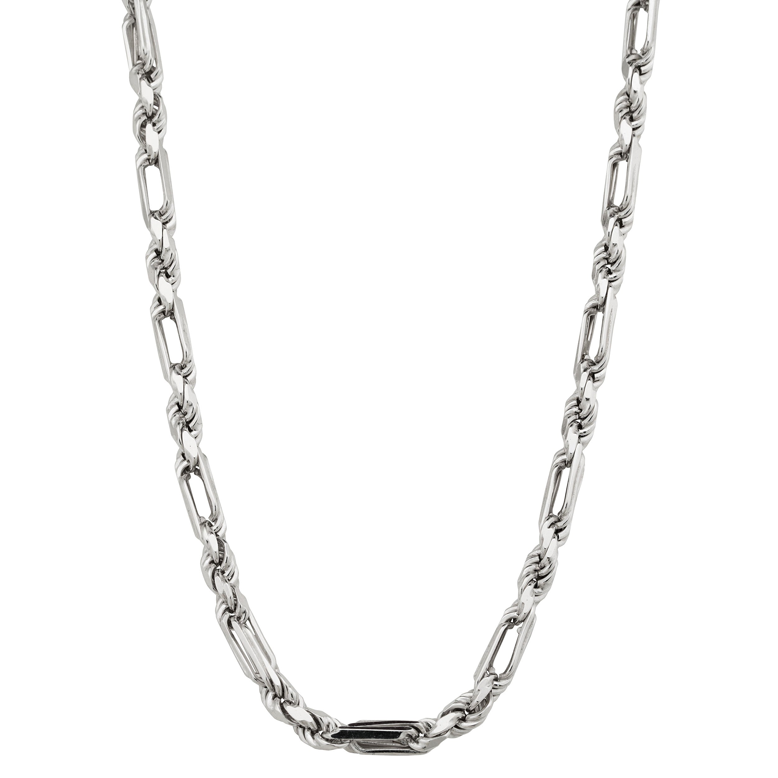 20 Inch Stainless Steel Rhodium-Plated 4.7mm Figarope Chain Necklace