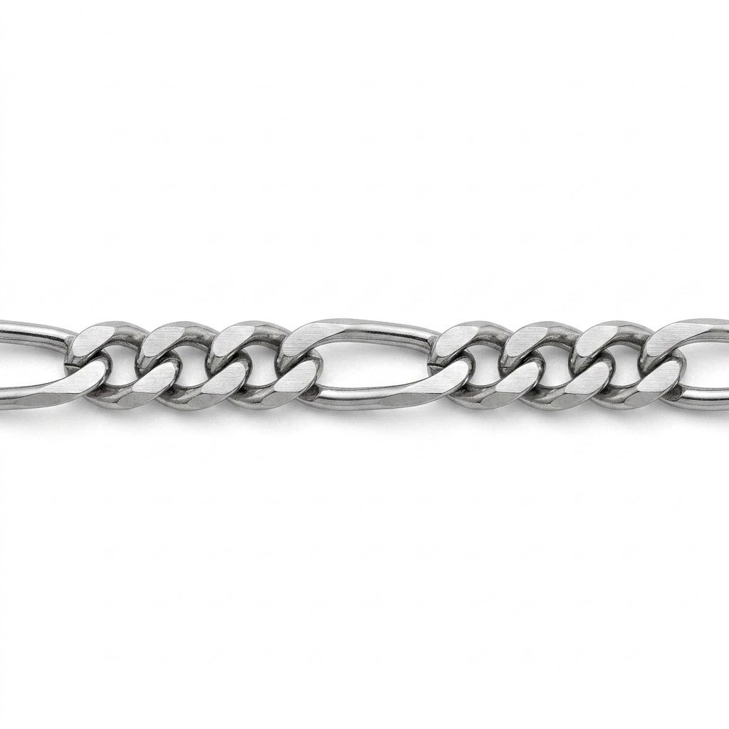 22 Inch Sterling Silver Rhodium-Plated 2.1mm Figaro Chain Necklace