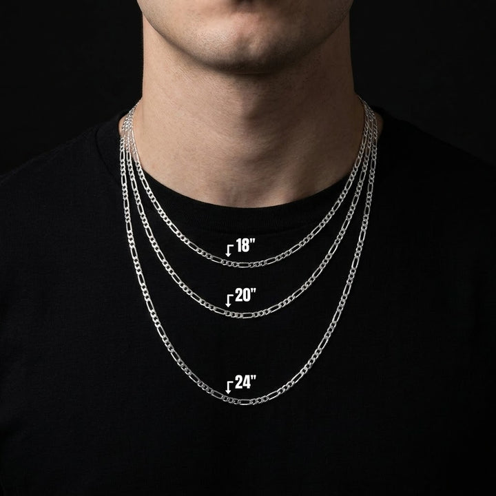 Sterling Silver Rhodium-Plated Figaro Chain Necklace | Sterling Silver | 18 Inch Length | Figaro Link Chain | Bold Classic Design - Brownee Jewelers