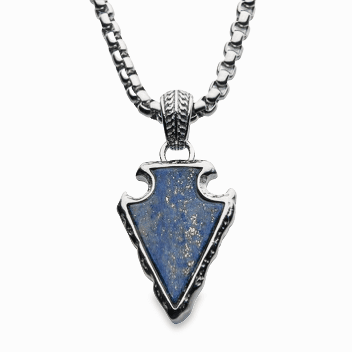 Stainless Steel 24" arrow-head Lapis pendant 