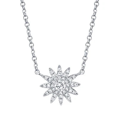 Diamond Starburst Pendant Necklace, 0.15 ctw | 14K White Gold | 18" | BRN-DNS015 - Brownee Jewelers