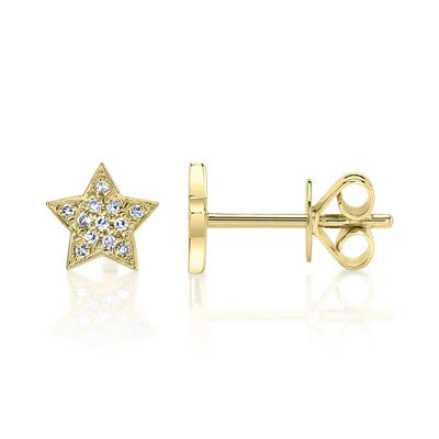 Diamond Star Stud Earrings | 14K Yellow Gold | 0.07 ctw | Pavé Star Studs - Brownee Jewelers