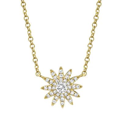 Diamond Starburst Necklace | 14K Yellow Gold | 0.15 ctw | Celestial Pendant Necklace - Brownee Jewelers