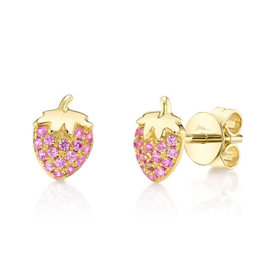 Pink Sapphire Strawberry Stud Earrings | 14K Yellow Gold | 0.20 ctw Pink Sapphires - Brownee Jewelers