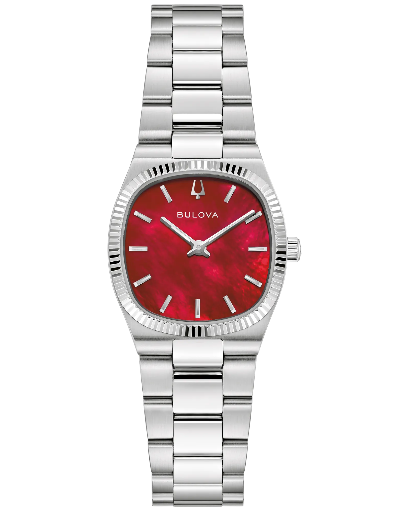 Women's Stainless Steel Watch with Red Mother-of-Pearl Dial and Silver accents