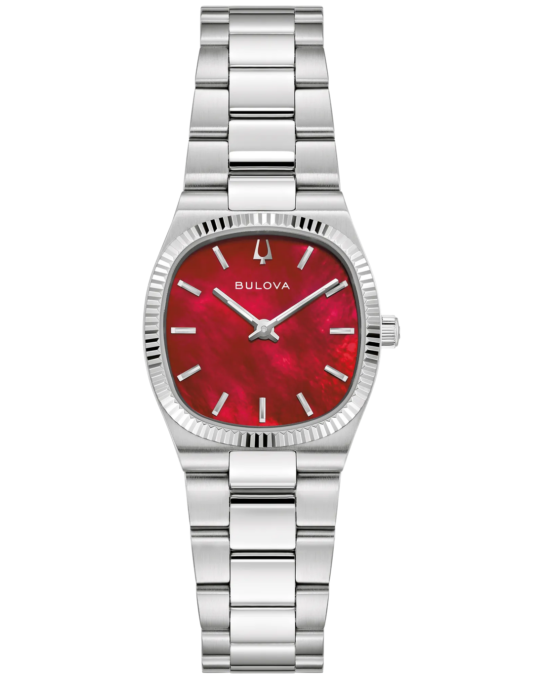 Women's Stainless Steel Watch with Red Mother-of-Pearl Dial and Silver accents