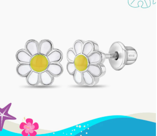 WHITE FLOWER ENAMEL STUD  EARRINGS 